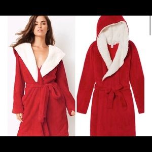 Victoria's Secret Red Sherpa Hooded Robe
